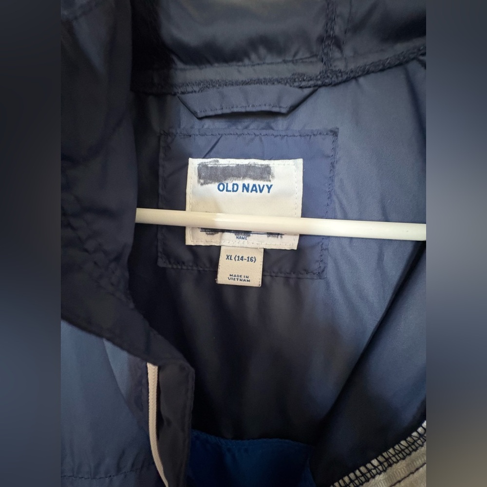 Old Navy Blue and Black Rain Jacket Windbreaker Hooded Full Zip Blue Size 14-16 - Picture 4 of 11